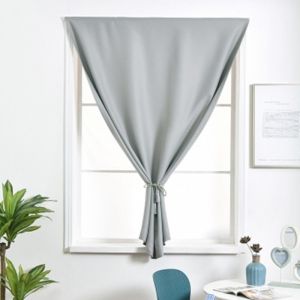 

Curtain Finished Simple Solid Color Shading Free Punch Short Curtain, Light gray