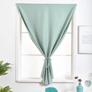 

Curtain Finished Simple Solid Color Shading Free Punch Short Curtain, Cyan opaque