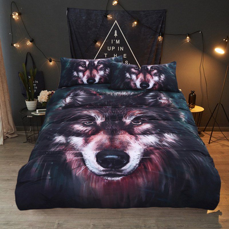 Oil Painting Wolf Print Quilt Cover Home Textile Kit Bedding 3pcs
