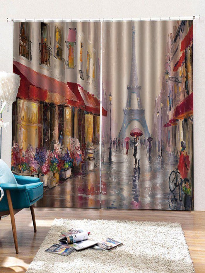 

2PCS Oil Painting Pattern Window Curtains, Multi