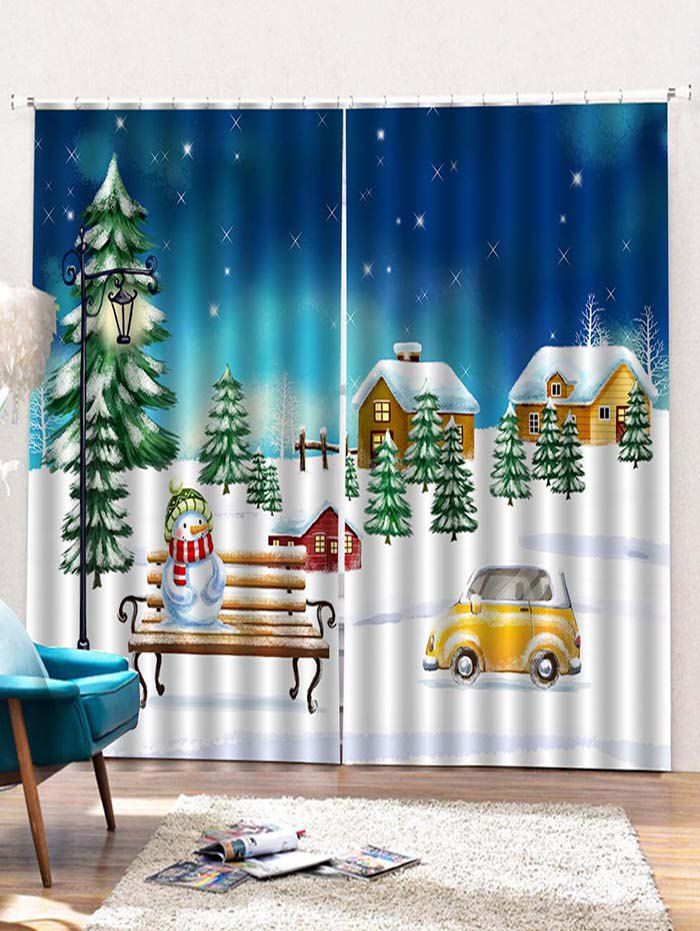 Snowscape Pattern 2PCS Window Curtains, Multi