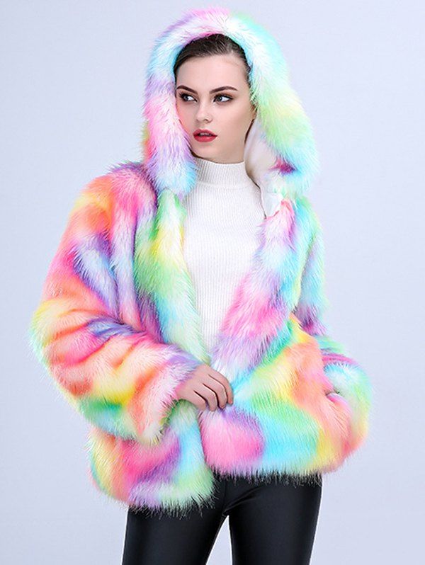 

One-piece Women Long Plush Fur Coat, Multi-a