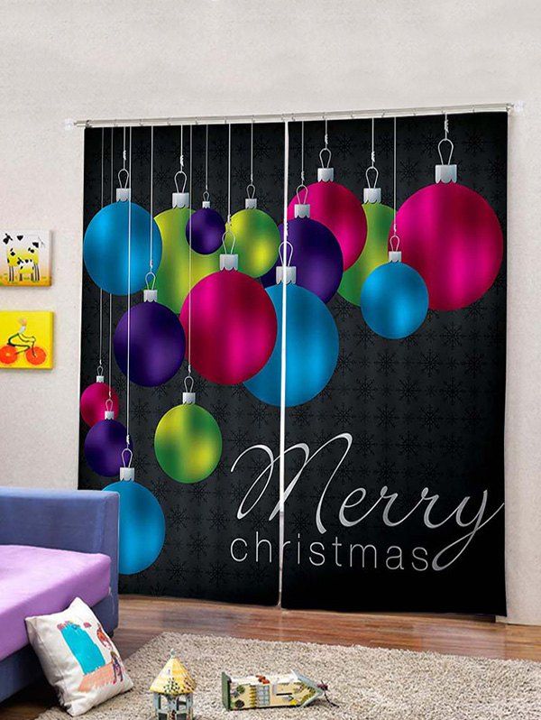 

2 Panels Christmas Colorful Balls Pattern Window Curtains, Multi