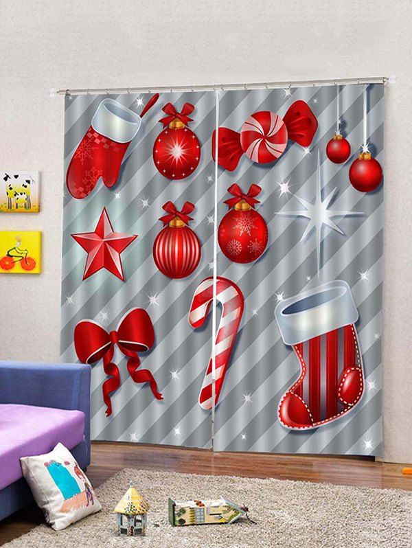 

2 Panels Christmas Props Print Window Curtains, Multi