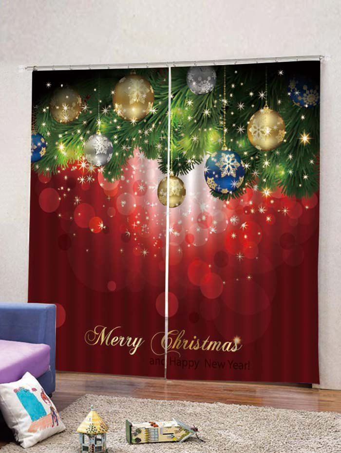 

2 Panels Christmas Tree Balls Print Window Curtains, Multi