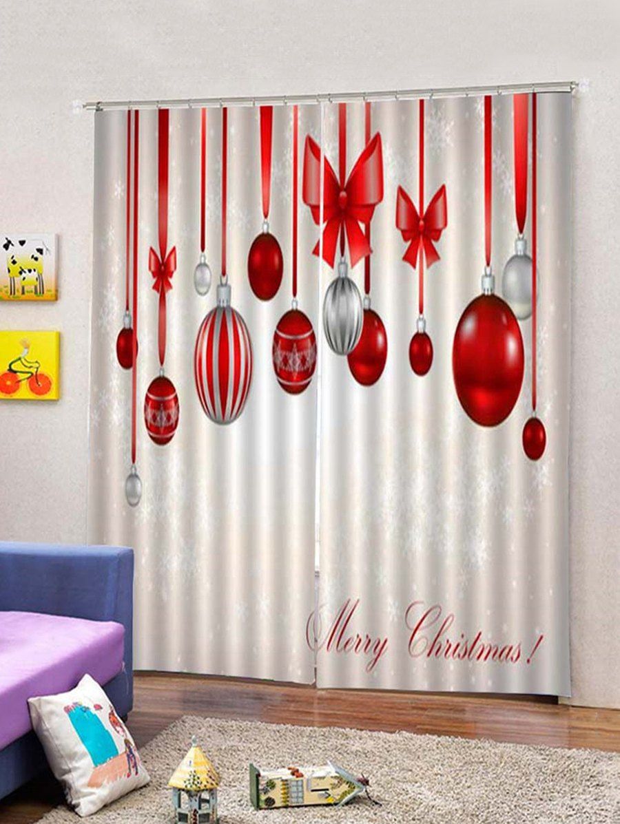 

Christmas Balls Bowknot Print 2 Panels Window Curtains, Multi