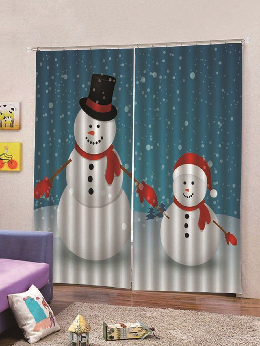 

2 Panels Christmas Snowmen Print Window Curtains, Multi
