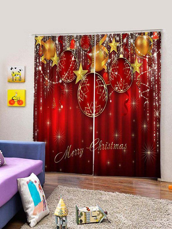 

2 Panels Christmas Stars Balls Print Window Curtains, Multi