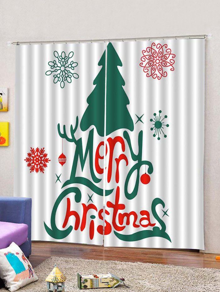 2019 Christmas Letter And Tree Printed 2pcs Window Curtains Christmas Letter And Tree Printed 2pcs Window Curtains W33 5 X L79 Inch