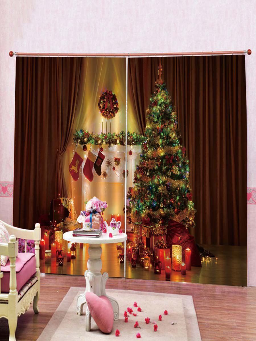 

Christmas Candles Pattern 2PCS Window Curtains, Multi