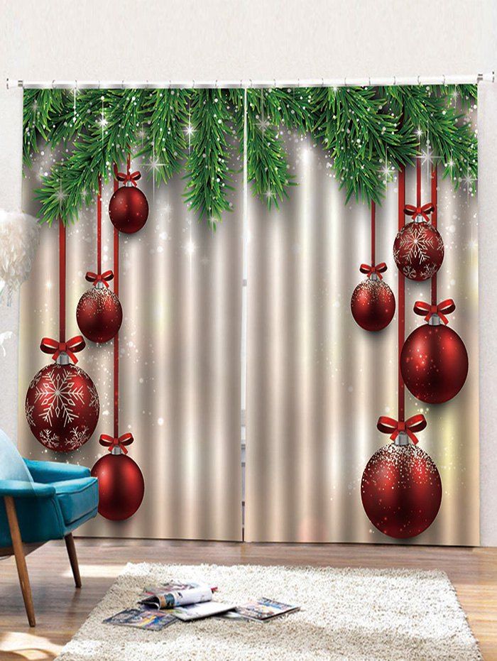

Red Christmas Ball Pattern 2PCS Window Curtains, Multi
