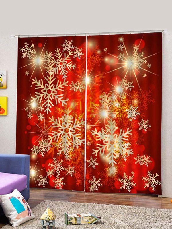

2PCS Red Snowflake Printed Window Curtains, Multi