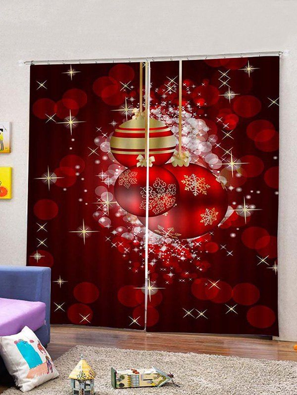 

2PCS Christmas Spots and Ball Printed Window Curtains, Red wine