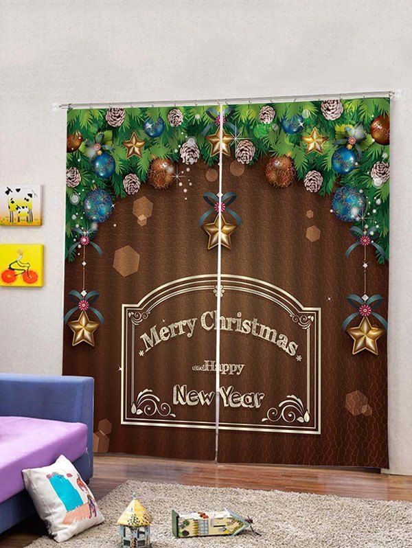 

Christmas Baubles Pattern 2PCS Window Curtain, Sepia