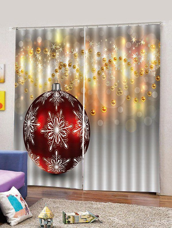 

2PCS Christmas Snowflake Star Ball Window Curtains, Gray cloud