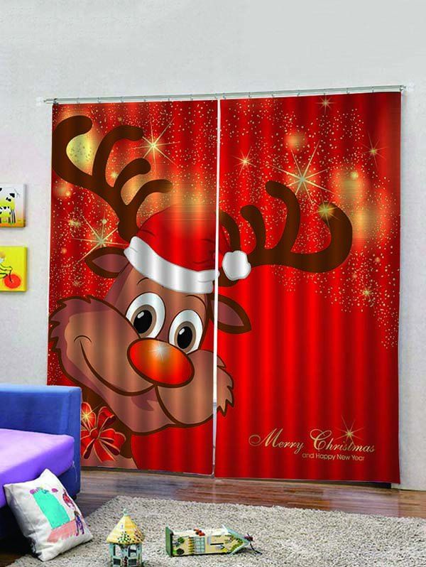 

2PCS Merry Christmas Deer Window Curtains, Lava red