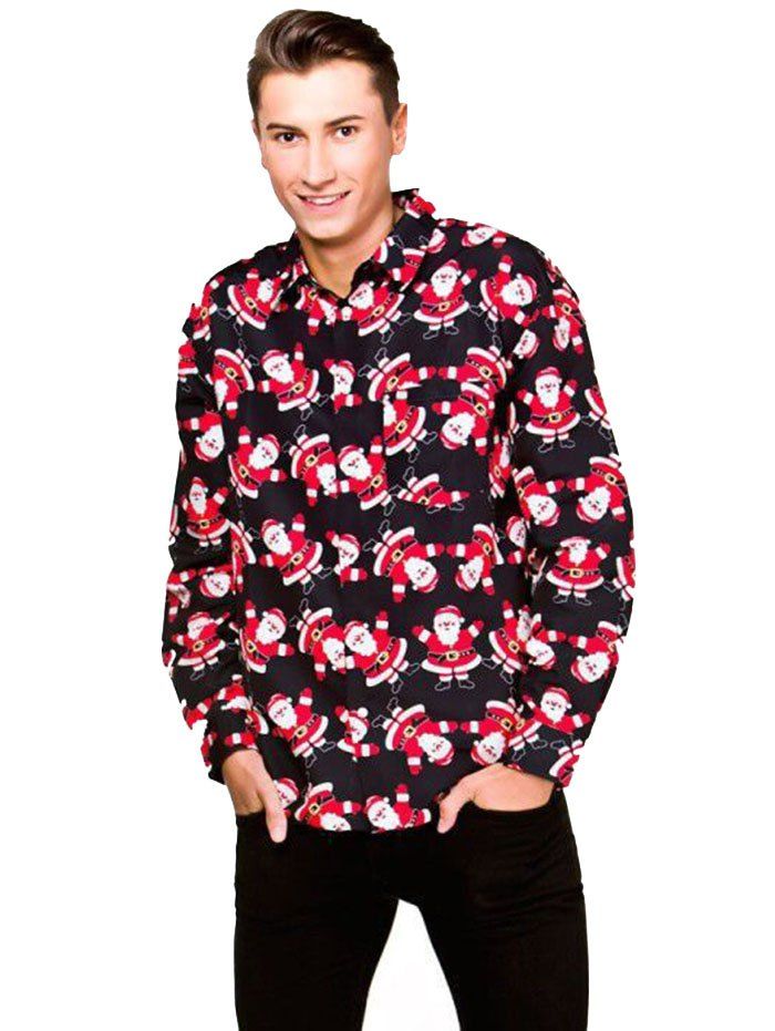 

Men's Shirt Christmas Print Personality, Black