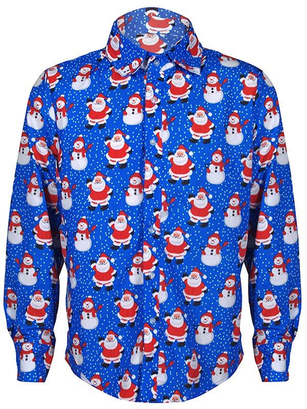 

Christmas Cartoon Printed Men Shirt, Blue