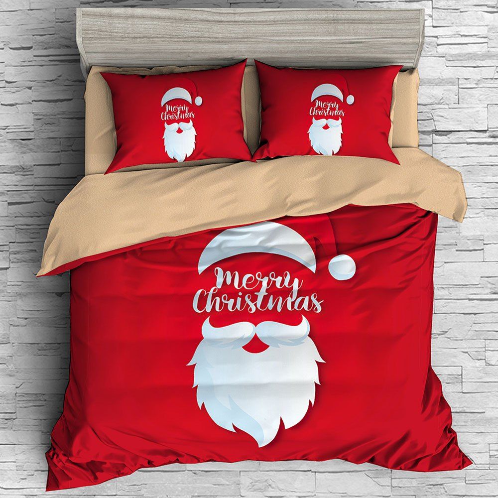 

Christmas Santa Claus Style Three-piece Bedding Set, White