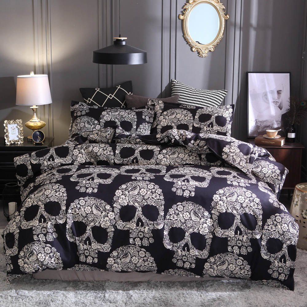 

Textile 3D Skull Print Three-piece Bedding Set, Black