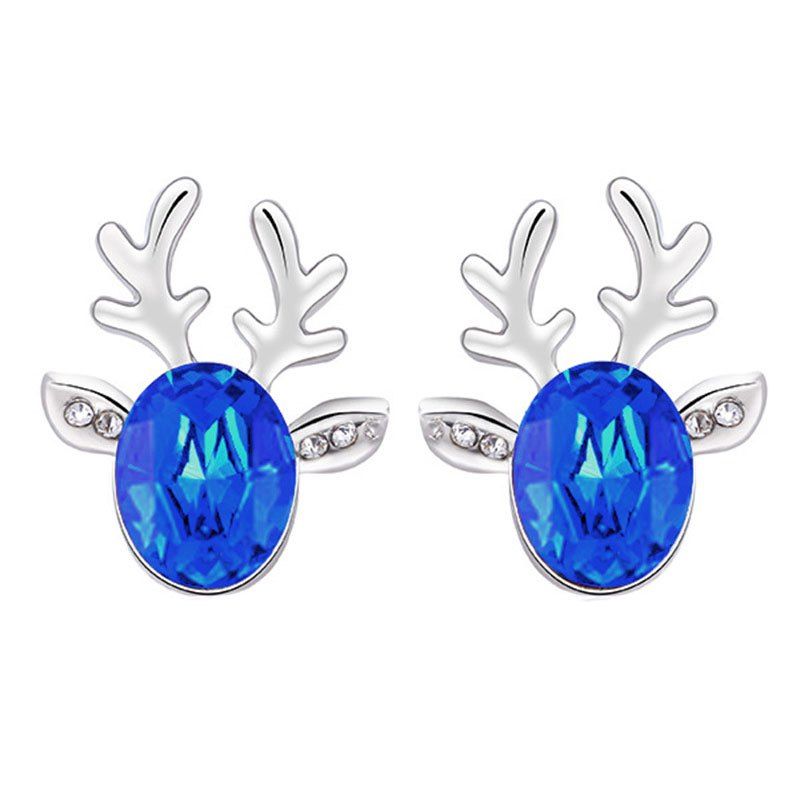 

Christmas Deer Crystal Stud Earrings, Blueberry blue