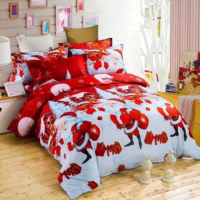 

Christmas Joy Santa Happy Gifts Foreign Trade 3D Bed Home Furnishing Bedding 3pcs, Red