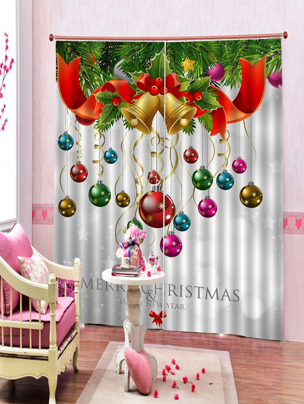 

2PCS Colorful Baubles Pattern Waterproof Window Curtains, Multi