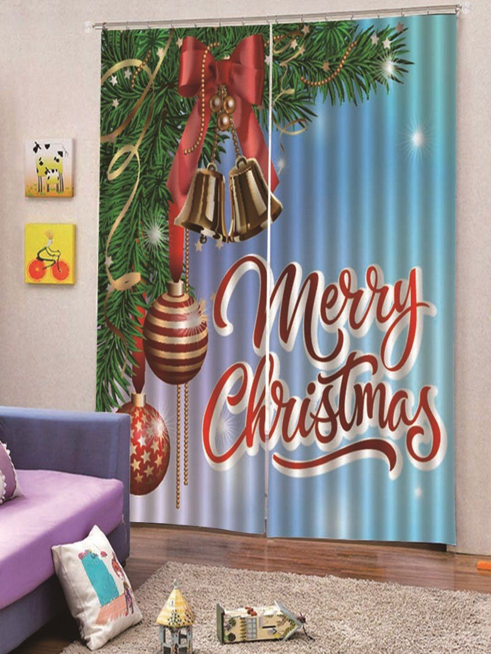

Christmas Balloon Bell Print 2PCS Window Curtains, Multi