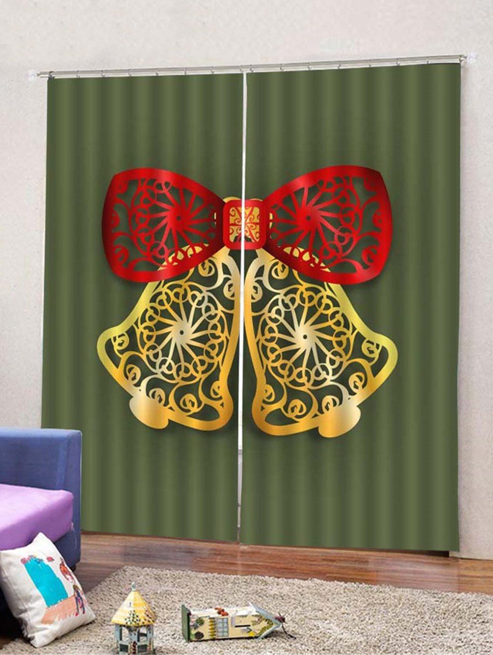 

2PCS Christmas Bell Window Curtains, Hazel green