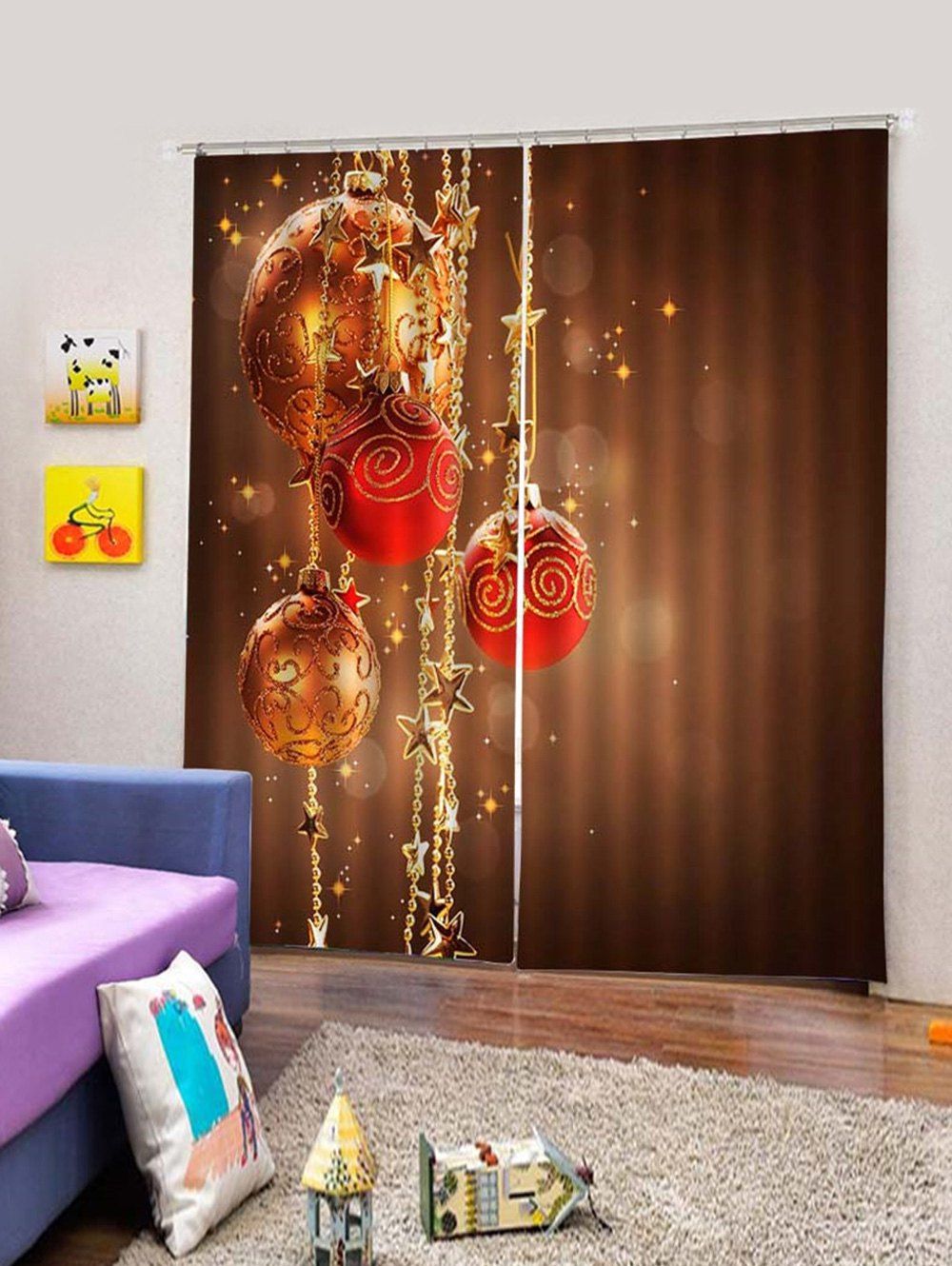 

2PCS Christmas Star Ball Window Curtains, Brown bear