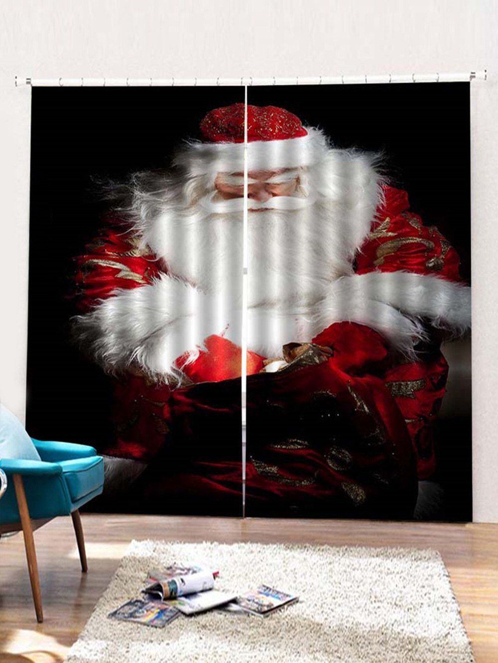 

2PCS Father Christmas Window Curtains, Black