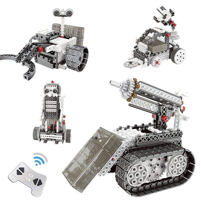 

4-in-1 Remote Control Building Blocks Robotics Kit Motorized Robots Toy for Kids, Gray