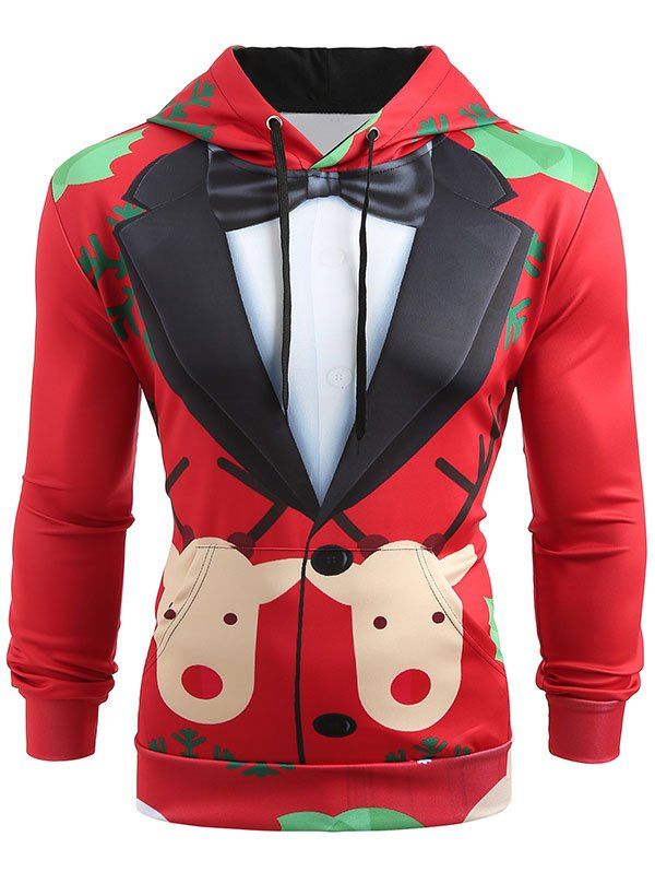 

Men Christmas Faux Suit Print Pullover Hoodie, Red