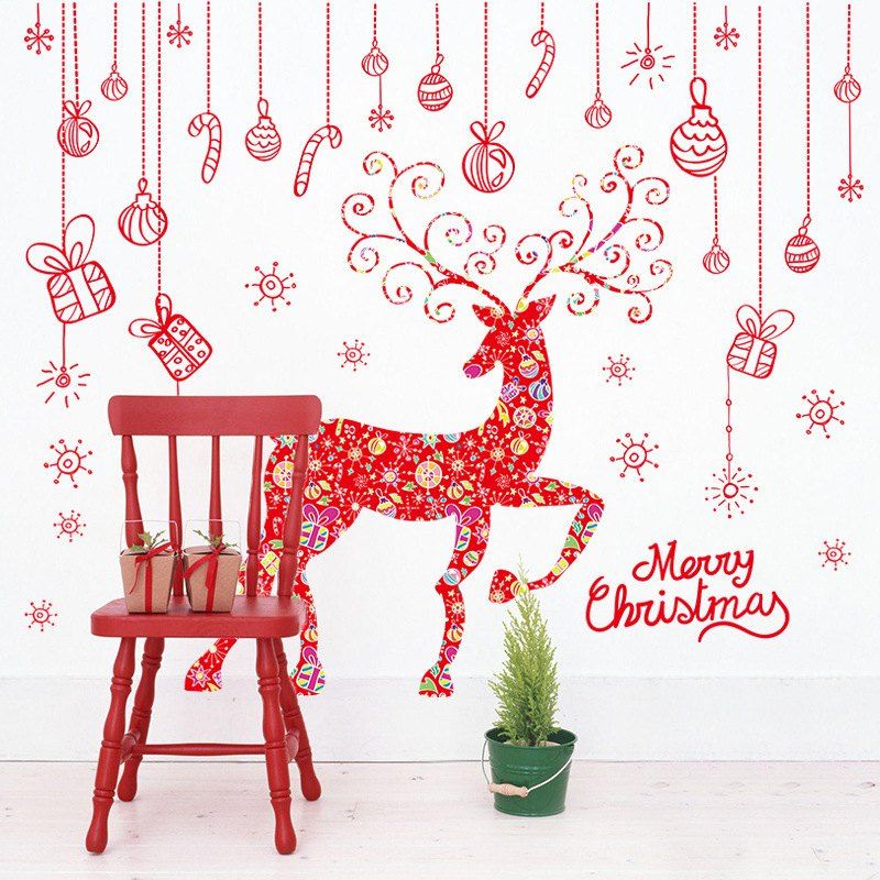 

475 Creative Christmas Deer Window Stickers Christmas Decorative Wall Stickers PVC Removable, Red