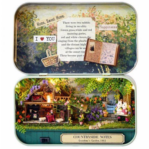  Cuteroom DIY Theatre Dollhouse Miniature Tin Box Decor Gift - Набор для сборки кукольного домика для зайчиков.