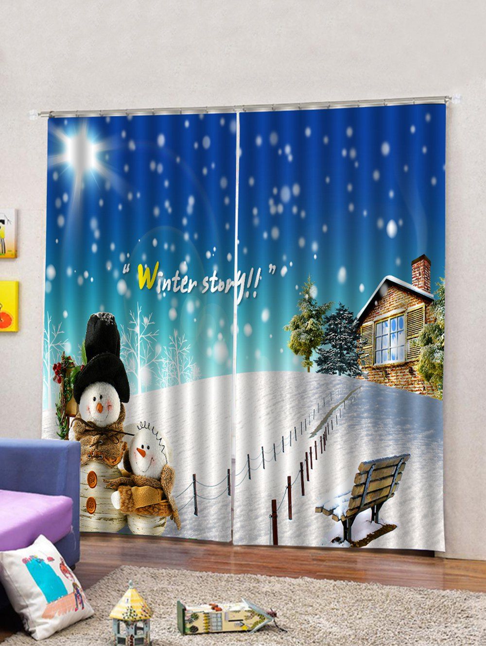 

2PCS Christmas Snowman Winter Window Curtains, Ocean blue