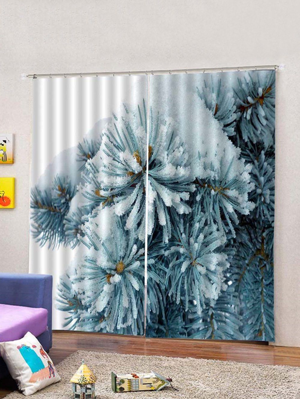 

2PCS Christmas Theme Window Curtains, Baby blue