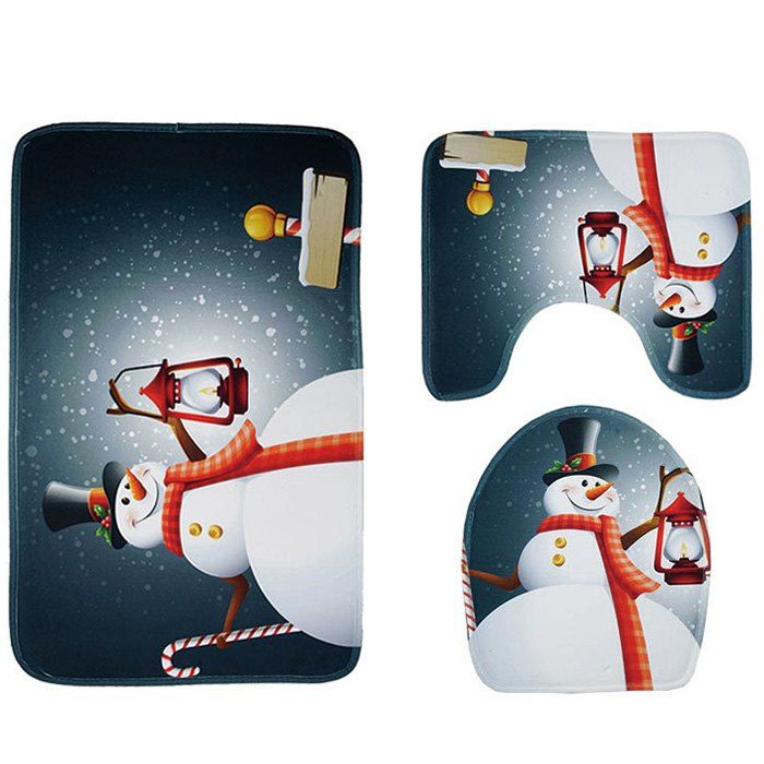 

Christmas Toilet Mat Three-piece Carpet Set Non-slip Bathroom Absorbent Pad, Multi-a