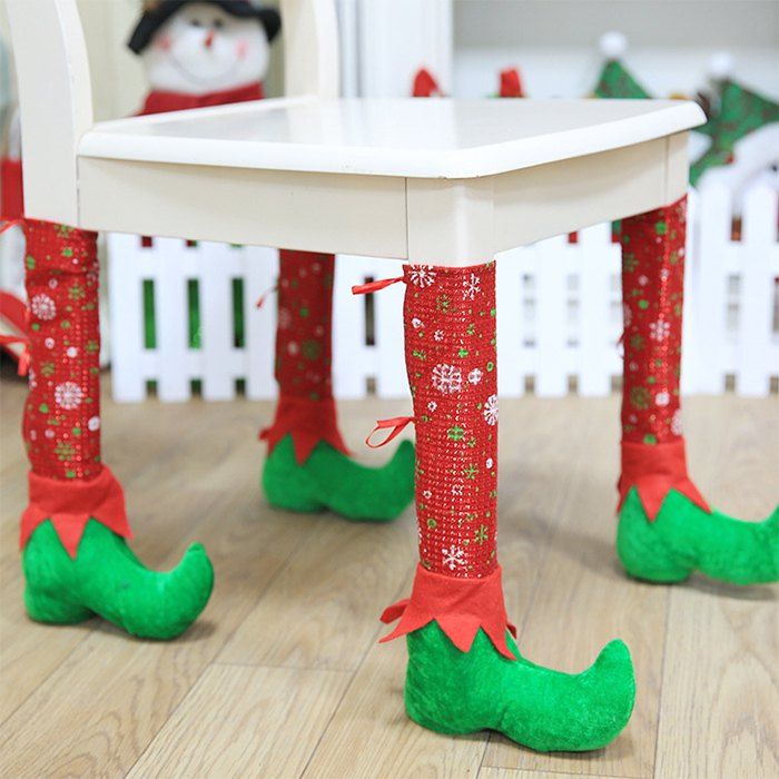 Christmas Atmosphere Decoration Ornament Restaurant Arrangement Chair Leg Table Corner Cover