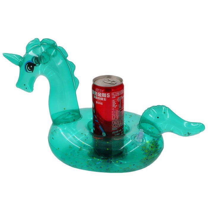 

Sequined Green Transparent Unicorn Inflatable Water Coaster Floating Drink Cup Holder, Light aquamarine