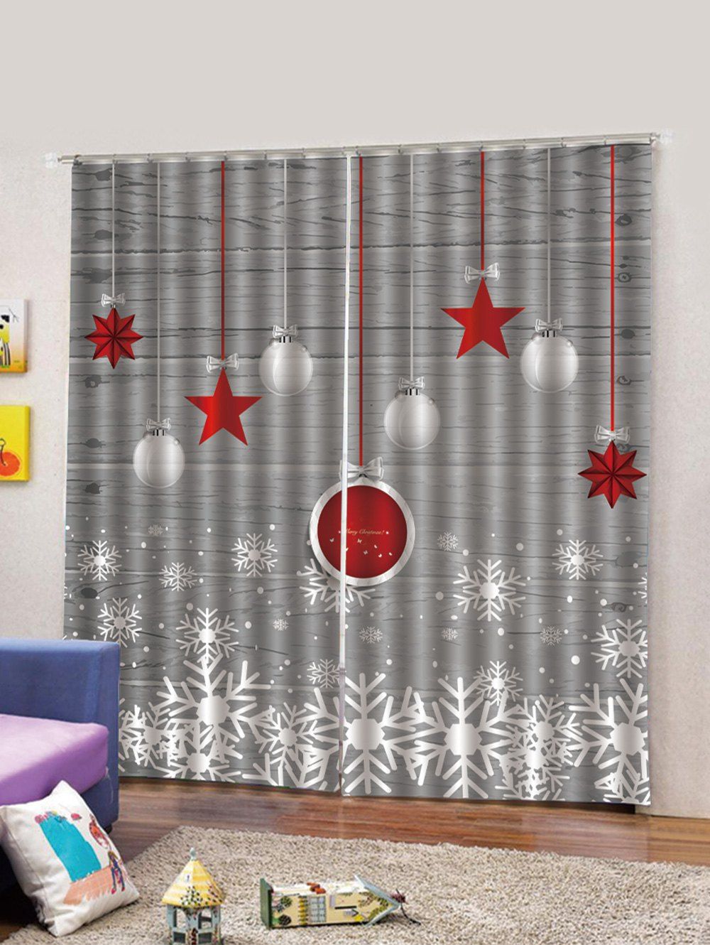 

2PCS Christmas Balls and Stars Pattern Window Curtains, Multi