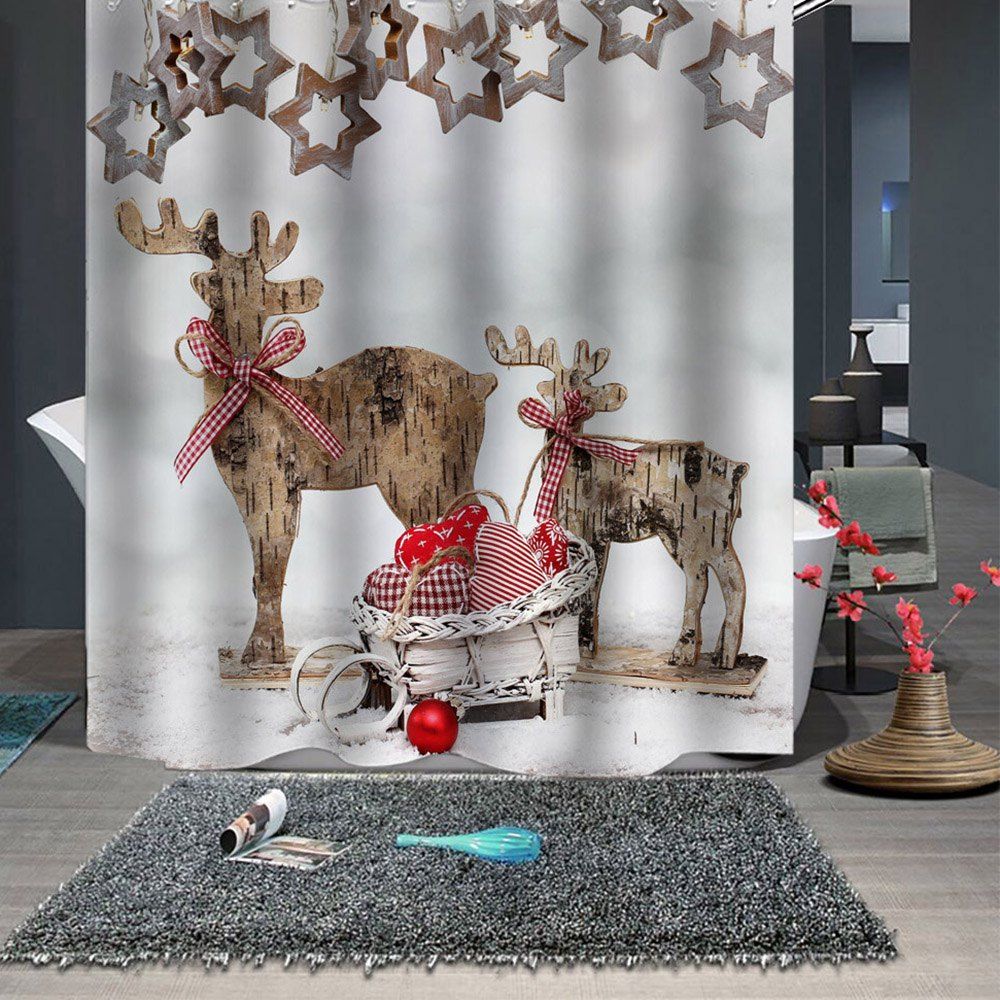 

Partition Shower Curtain Christmas Print Pattern Waterproof Breathable Mildew for Bathroom, Multi-a