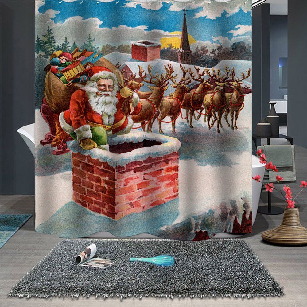 

Christmas Print Partition Shower Curtain, Multi-a
