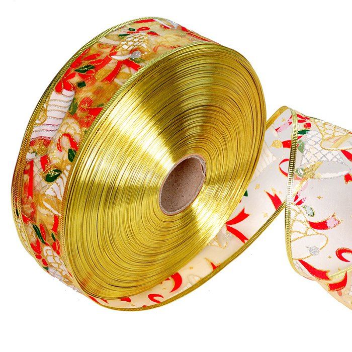 

Christmas Tree Decoration Supplies 200cm Bells Pattern Colorful Ribbon, Red