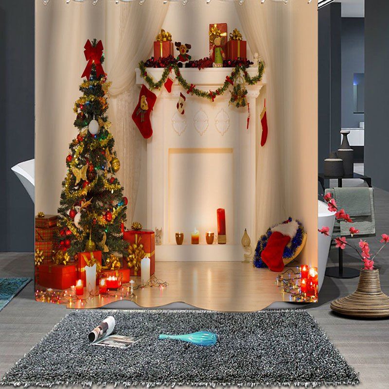 

Fashionable Christmas Print Waterproof Breathable Bathroom Partition Shower Curtain, Multi-b
