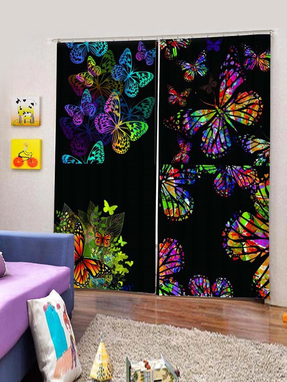 24 Off 2pcs Statement Butterfly Design Window Curtains Rosegal