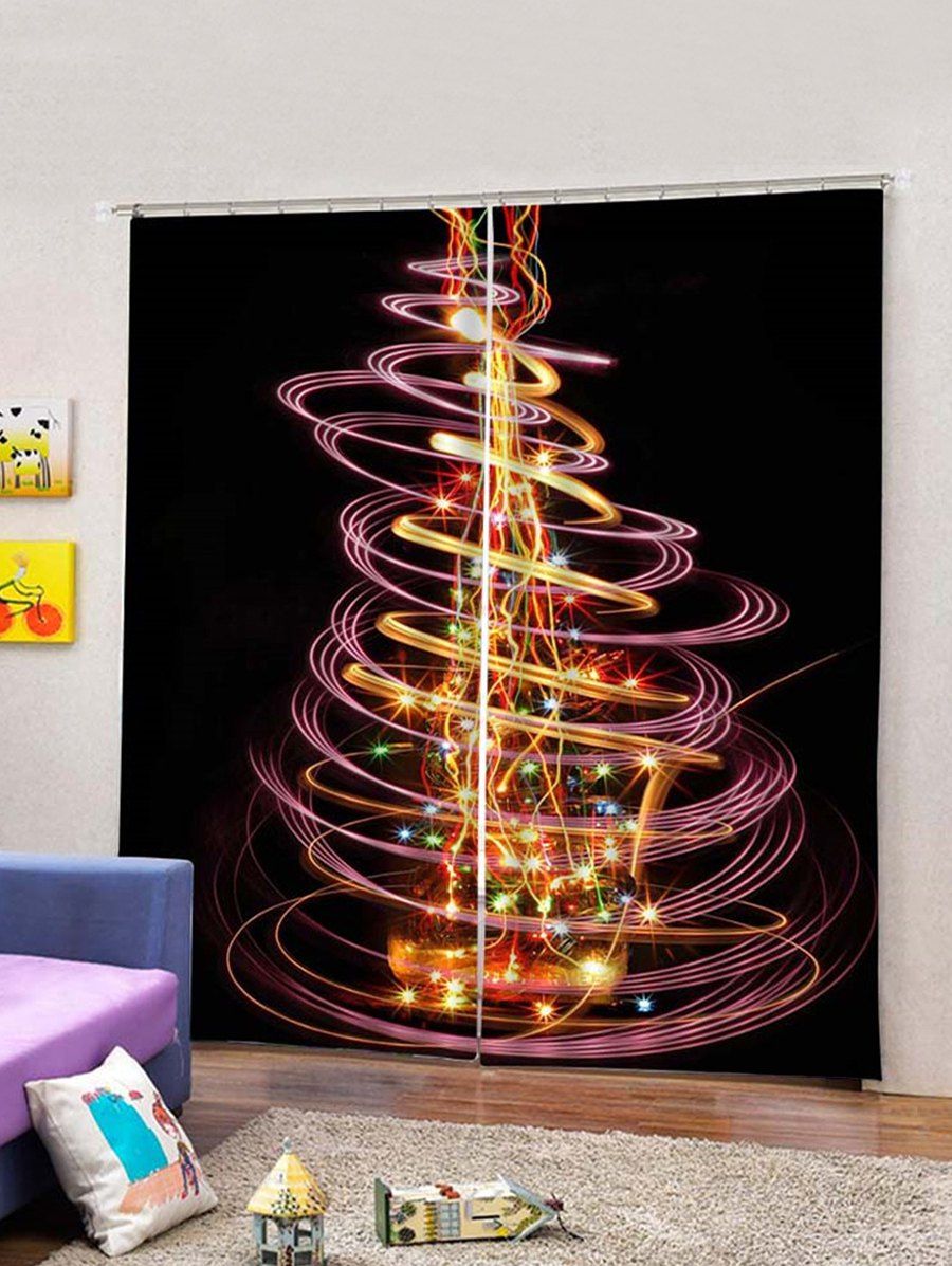 81 Off 2pcs Statement Lighted Christmas Tree Window Curtains