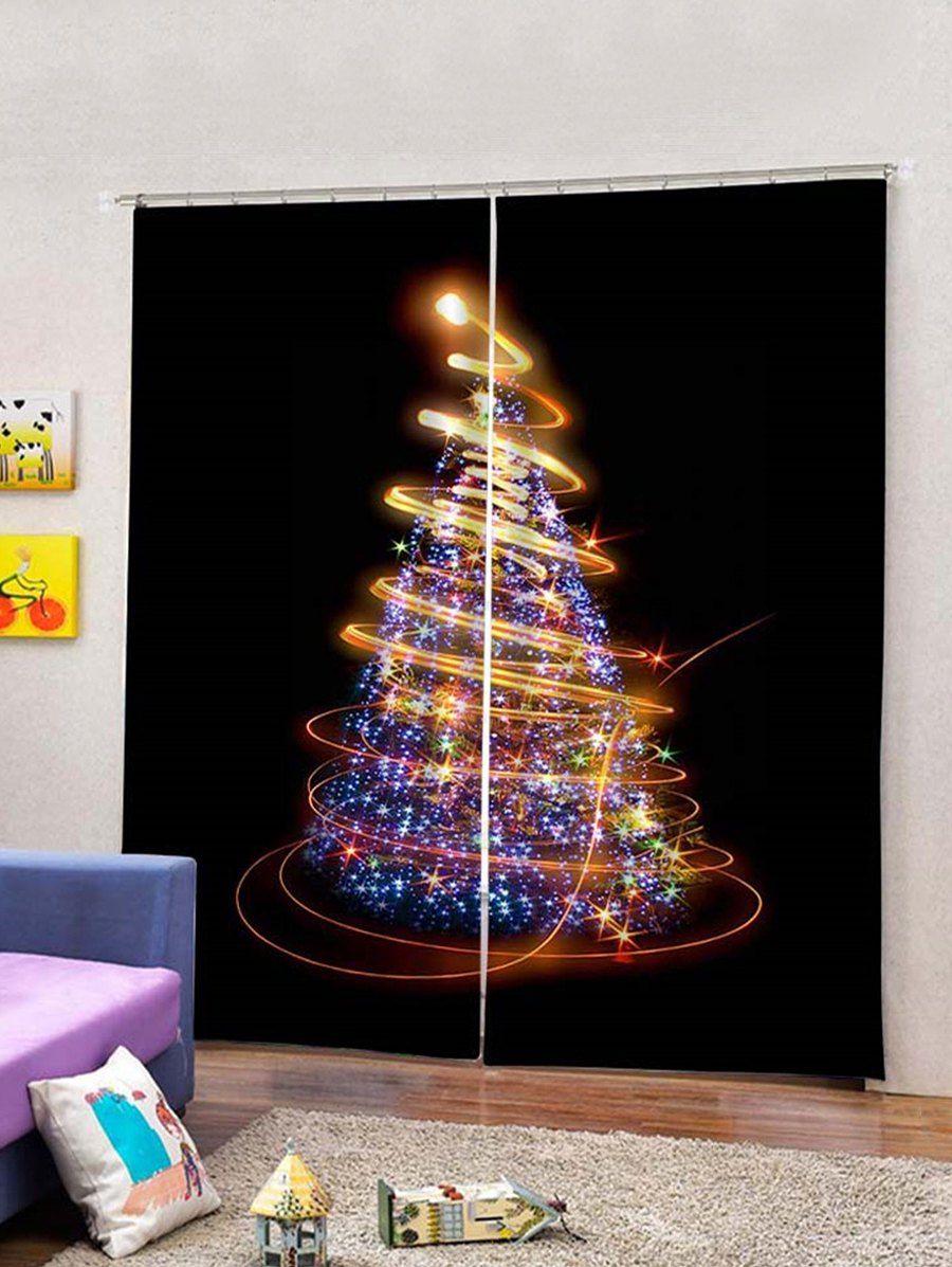

2Pcs Sparkling Christmas Tree Light Window Curtains, Multi