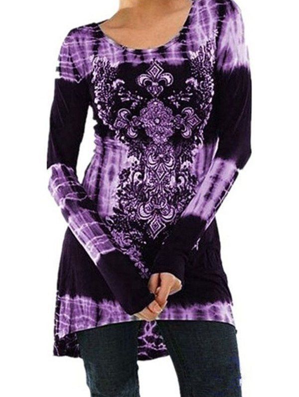 

Fashion Printed Long-sleeved Dress, Purple