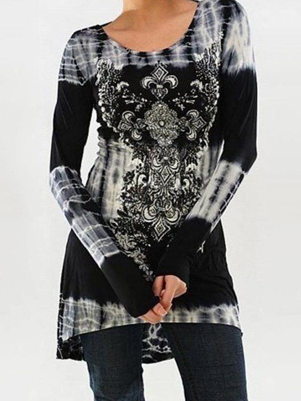 

Fashion Printed Long-sleeved Dress, Black